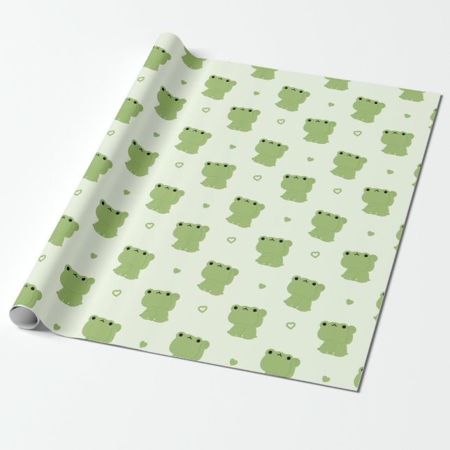 Cute Frog Couple Wrapping Paper (Unrolled)