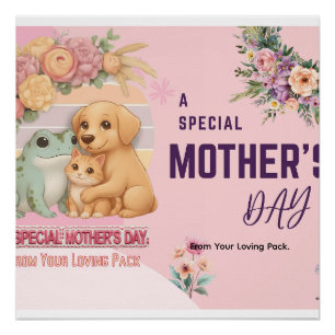 Cute Frog Dog Cat Mother’s Day Card - Special Gift Poster