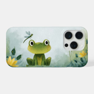 Cute Frog & Dragonfly – Soft Nature Illustration iPhone 15 Pro Case