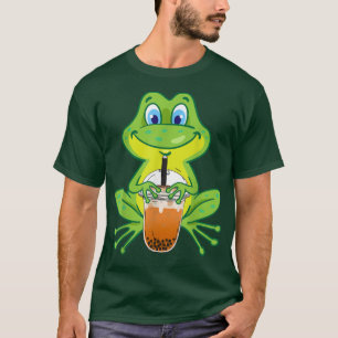 Cute Frog Drinking Bubble Milk Tea Funny Boba Tea  T-Shirt
