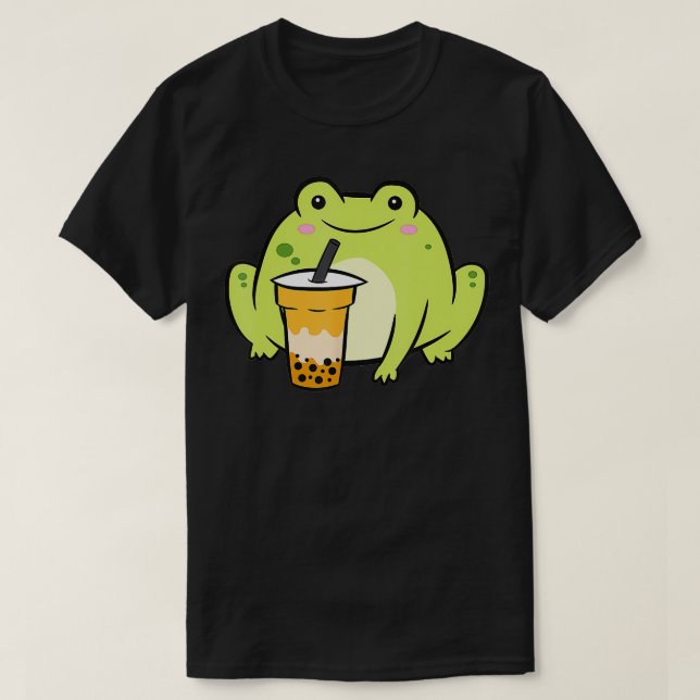 Cute Frog Drinking Bubble Tea Funny Bubble Tea  T-Shirt (Design Front)