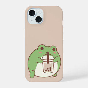 Cute Frog Drinking Bubble Tea Kawaii Aesthetic i iPhone 15 Case