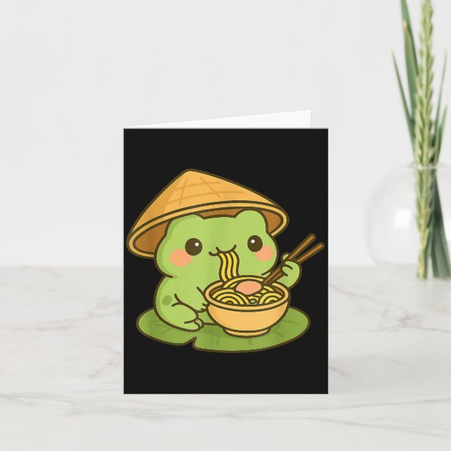 Cute Frog Eating Ramen Anime Japanese Men Women Ki Card (Front)
