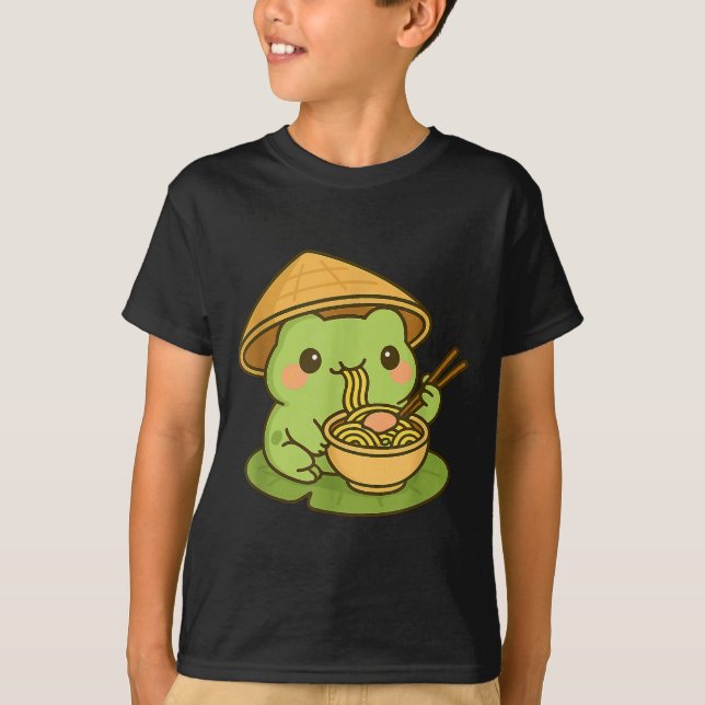Cute Frog Eating Ramen Anime Japanese Men Women Ki T-Shirt (Front)