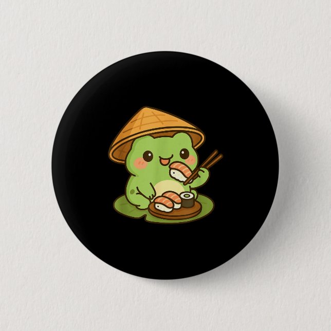 Cute Frog Eating Sushi Anime Japanese Men Women Ki 6 Cm Round Badge (Front)