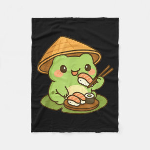 Cute Frog Eating Sushi Anime Japanese Men Women Ki Fleece Blanket