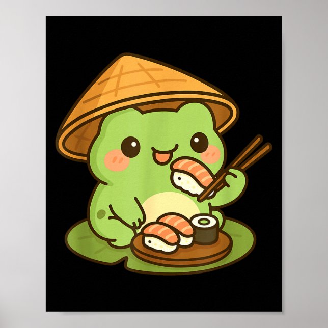 Cute Frog Eating Sushi Anime Japanese Men Women Ki Poster (Front)