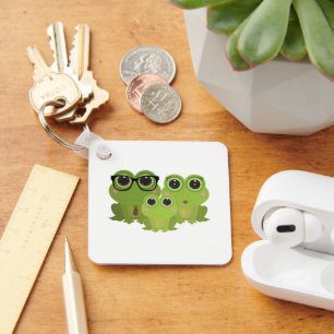 Cute Frog Family Illustration – Mom Dad Baby Frogs Key Ring