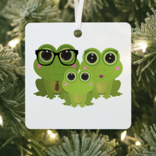 Cute Frog Family Metal Tree Decoration