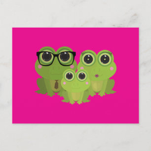Cute Frog Family on Hot Pink Background Postcard