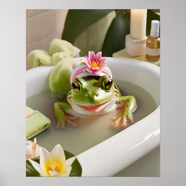 Cute Frog, Fun Bathroom Art, Gift Idea Poster (Front)
