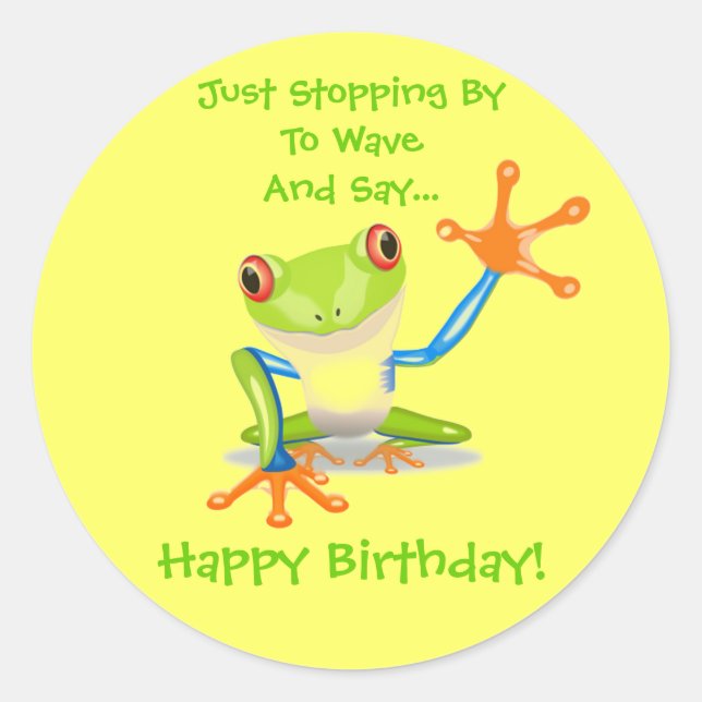 Cute Frog Funny Animal Kids Happy Birthday Classic Round Sticker (Front)
