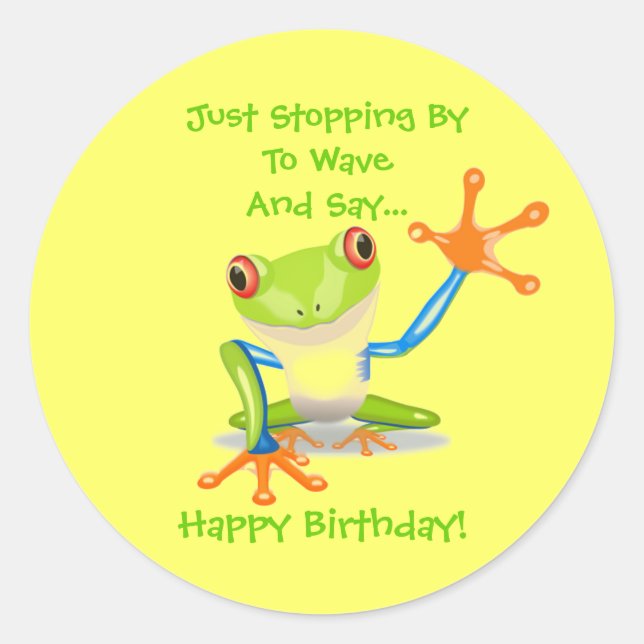 Cute Frog Funny Animal Kids Happy Birthday Classic Round Sticker (Front)