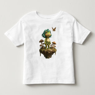 Cute Frog Girl Among Mushrooms with Butterfly Toddler T-Shirt