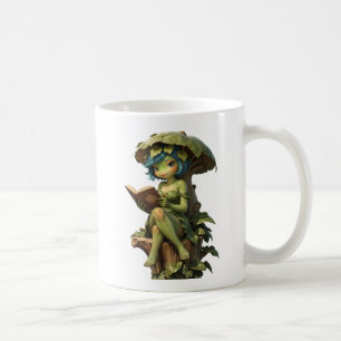 Cute Frog Girl Reading Book Under Leaf Coffee Mug