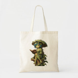 Cute Frog Girl Reading Book Under Leaf Tote Bag