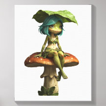 Cute Frog Girl Sitting on Mushroom