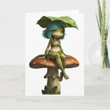 Cute Frog Girl Sitting on Mushroom