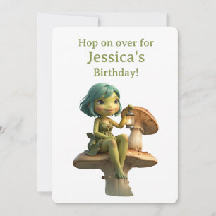 Cute Frog Girl with Lantern on Mushroom Card