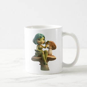 Cute Frog Girl with Lantern on Mushroom Coffee Mug