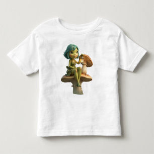 Cute Frog Girl with Lantern on Mushroom Toddler T-Shirt