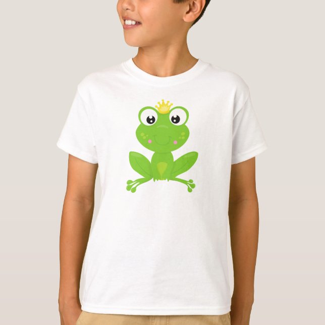 Cute Frog, Green Frog, Crown, Frog Prince T-Shirt (Front)