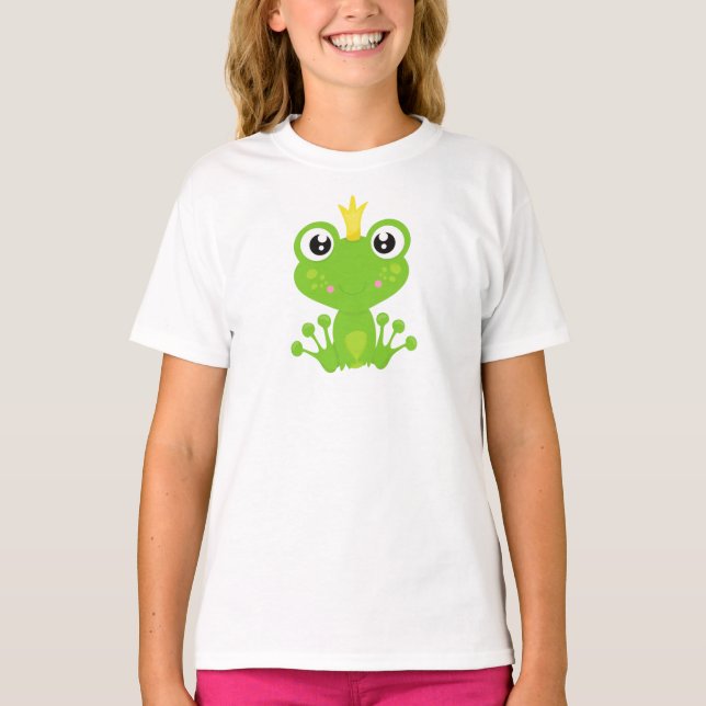 Cute Frog, Green Frog, Frog Prince, Crown T-Shirt (Front)
