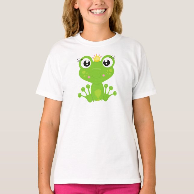Cute Frog, Green Frog, Frog Princess, Crown T-Shirt (Front)