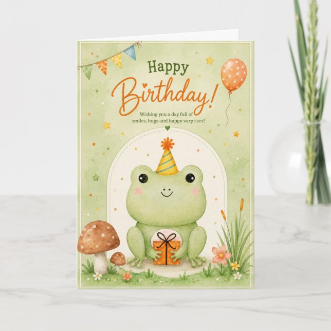 Cute Frog Happy Birthday Personalised Card (Front)