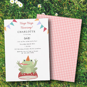 Cute Frog Hop Hop Hooray Mushroom Plaid Birthday Invitation
