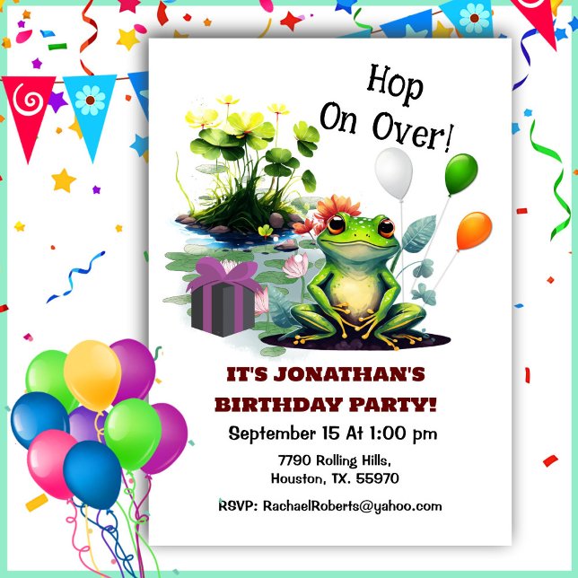 Cute Frog Hop On Over Birthday Party  Invitation (Creator Uploaded)