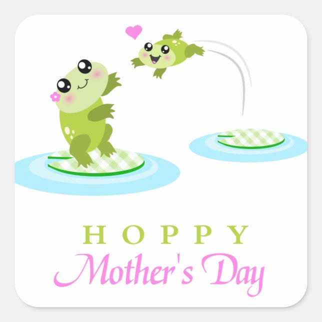Cute Frog Hoppy Happy Mother's Day Square Sticker (Front)