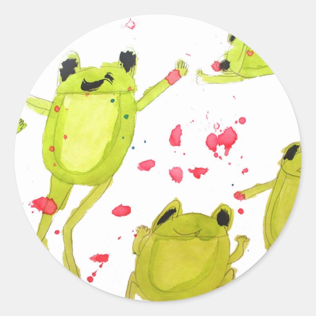 Cute frog illustration classic round sticker (Front)