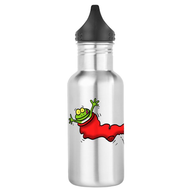 Cute frog in a red sock jumping cartoon 532 ml water bottle (Left)