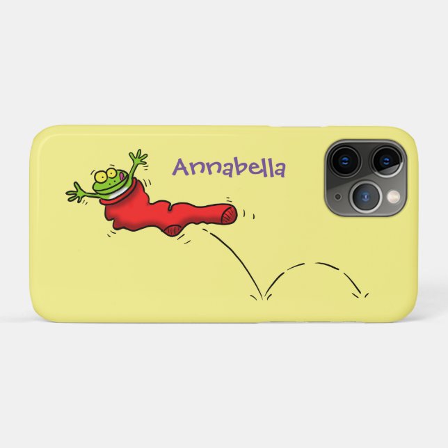 Cute frog in a red sock jumping cartoon Case-Mate iPhone case (Back (Horizontal))