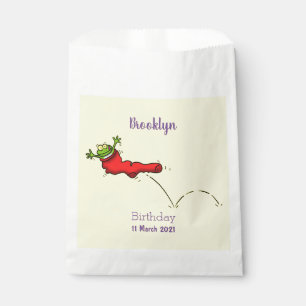 Cute frog in a red sock jumping cartoon favour bags