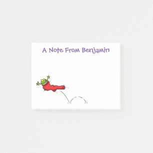 Cute frog in a red sock jumping cartoon post-it notes