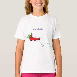 Cute frog in a red sock jumping cartoon T-Shirt