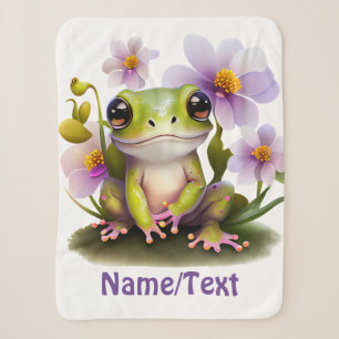Cute Frog in Flowers, baby blanket