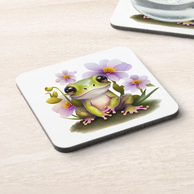 Cute Frog in Flowers  Coaster (Left Side)