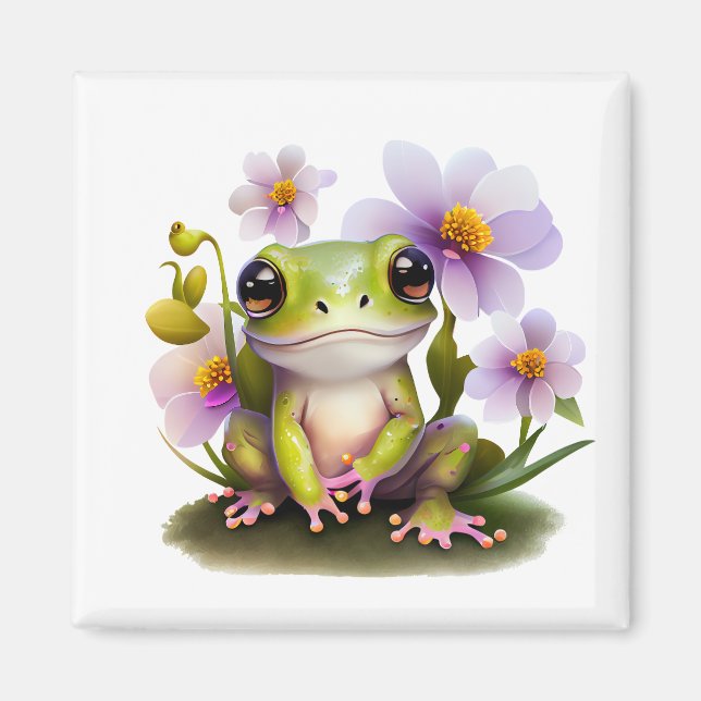 Cute Frog in Flowers Magnet (Front)