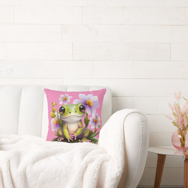 Cute Frog in Flowers Sofa Cushion (Couch)