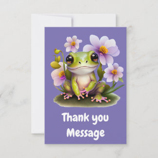 Cute Frog in Flowers Thank You Card