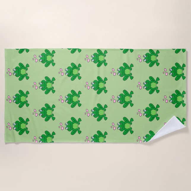 Cute frog in love beach towel (Front)