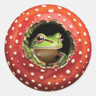 Cute Frog in Mushroom - Funny Woodland Frog Classic Round Sticker