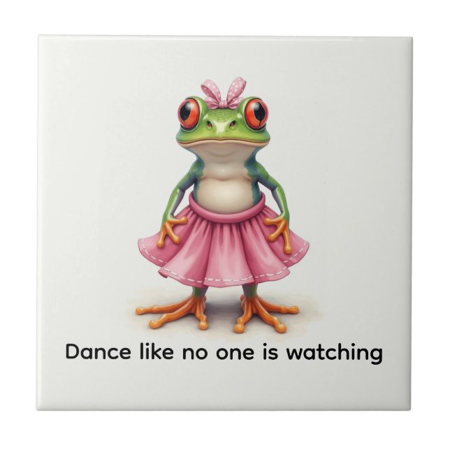 Cute Frog in Pink. Dance like no one is watching Tile (Front)
