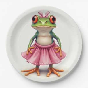 Cute Frog in Pink Paper Plate
