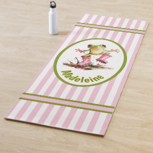 Cute Frog in Pink Rain Boots Monogram Striped Yoga Mat