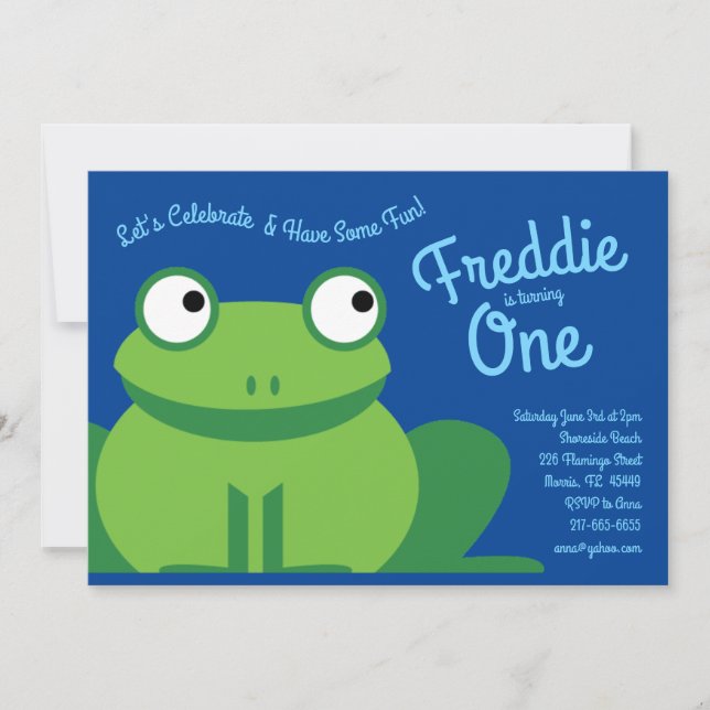Cute Frog Kids 1st Birthday Party Invitations (Front)