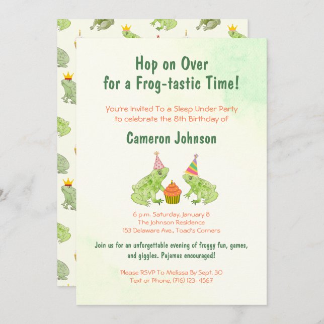 Cute Frog Kids Sleep Under Hand-Drawn Birthday  Invitation (Front/Back)